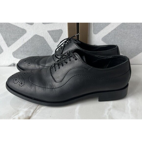 Zara Men Oxford Derby Lace Up Black Leather Dress Wingtip Shoes 40 Us 7